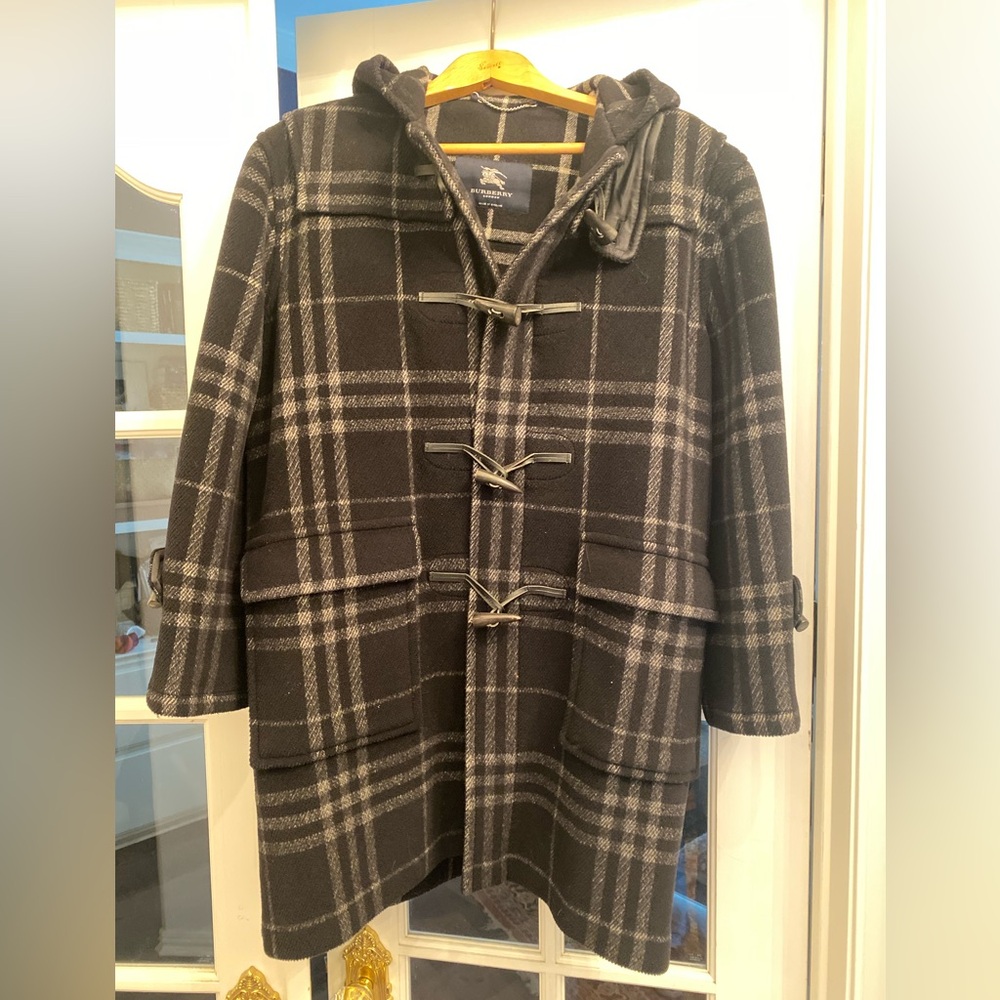 Vintage 2000 Burberry Ladies Black/taupe plaid wool coat